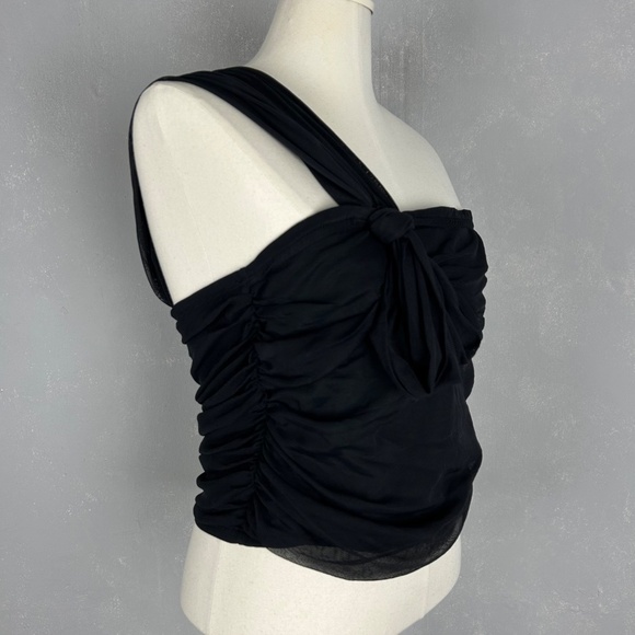 Anthropologie Maeve top size L black tulle bow one shoulder cropped stretchy - Picture 4 of 9